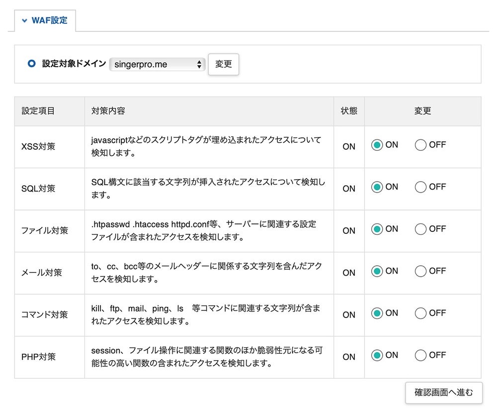 全部ONに戻した