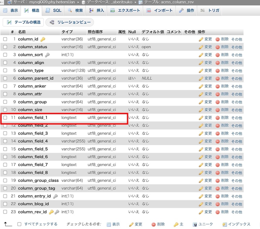 テーブル・カラム